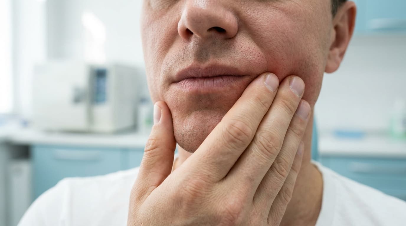 Main posée sur la joue en cas de douleur dentaire aiguë
