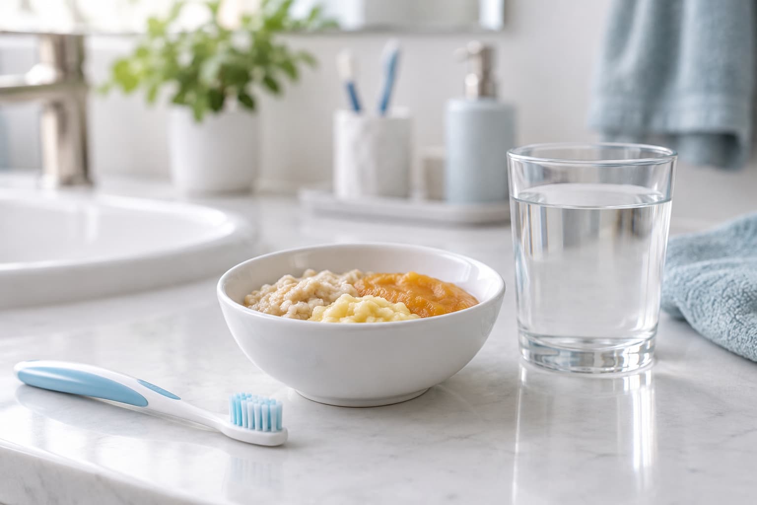 Brosse à dents souple et aliments doux adaptés en présence d’un aphte