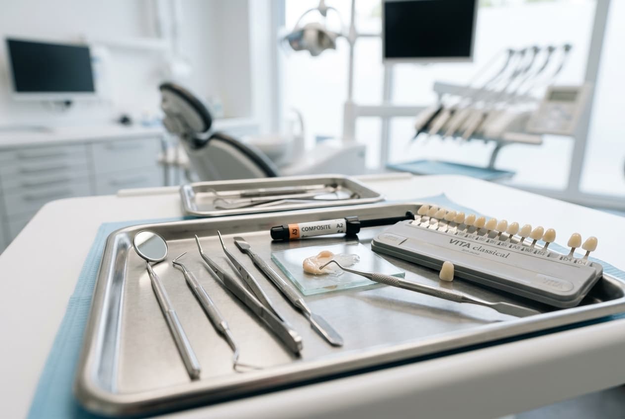 Plateau d'instruments dentaires stériles en gros plan