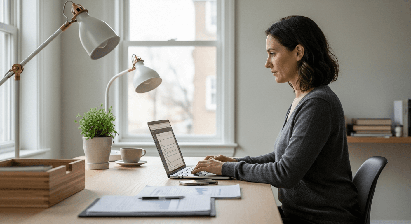 Personne travaillant sur ordinateur portable dans un cadre de télétravail à domicile