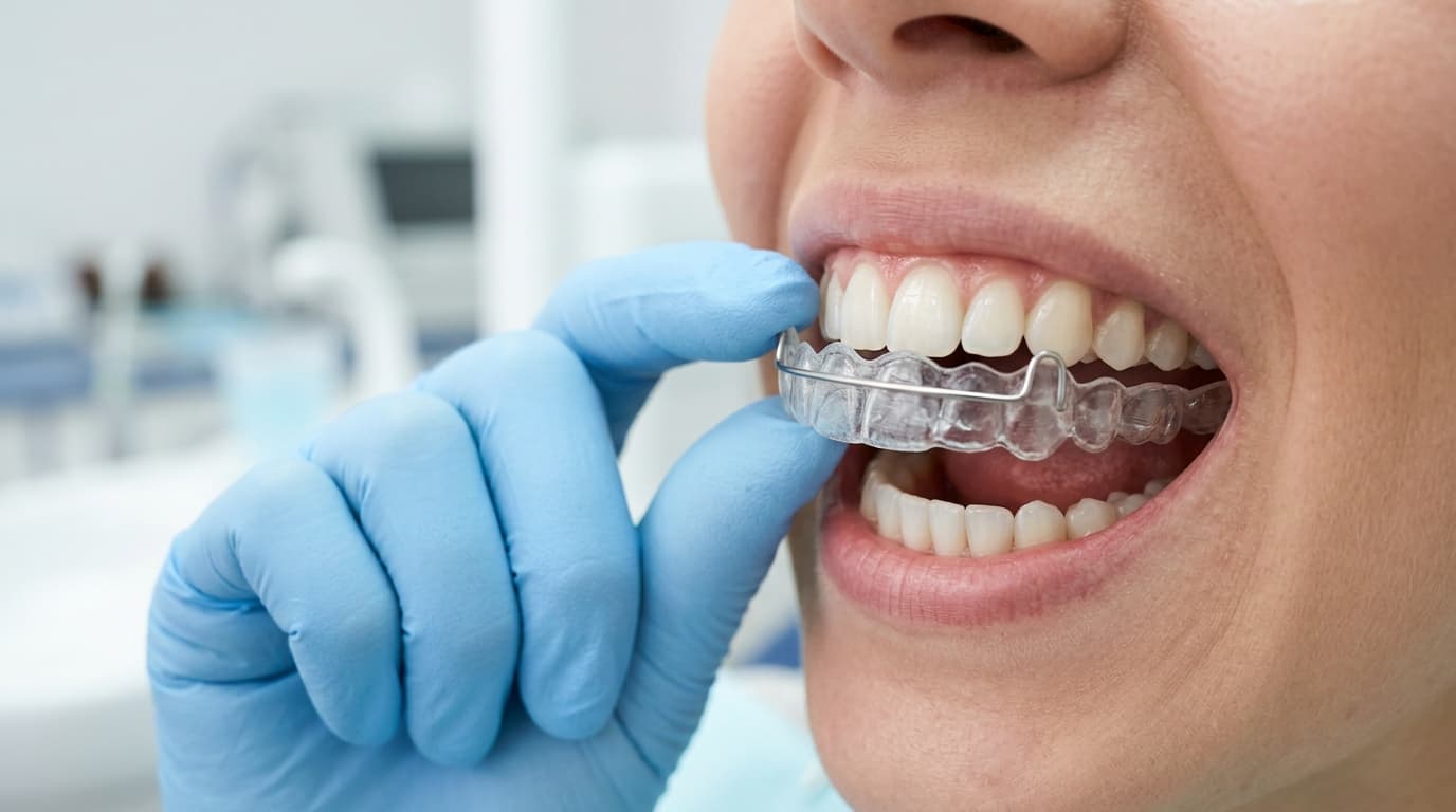 Gouttière de contention transparente près des dents