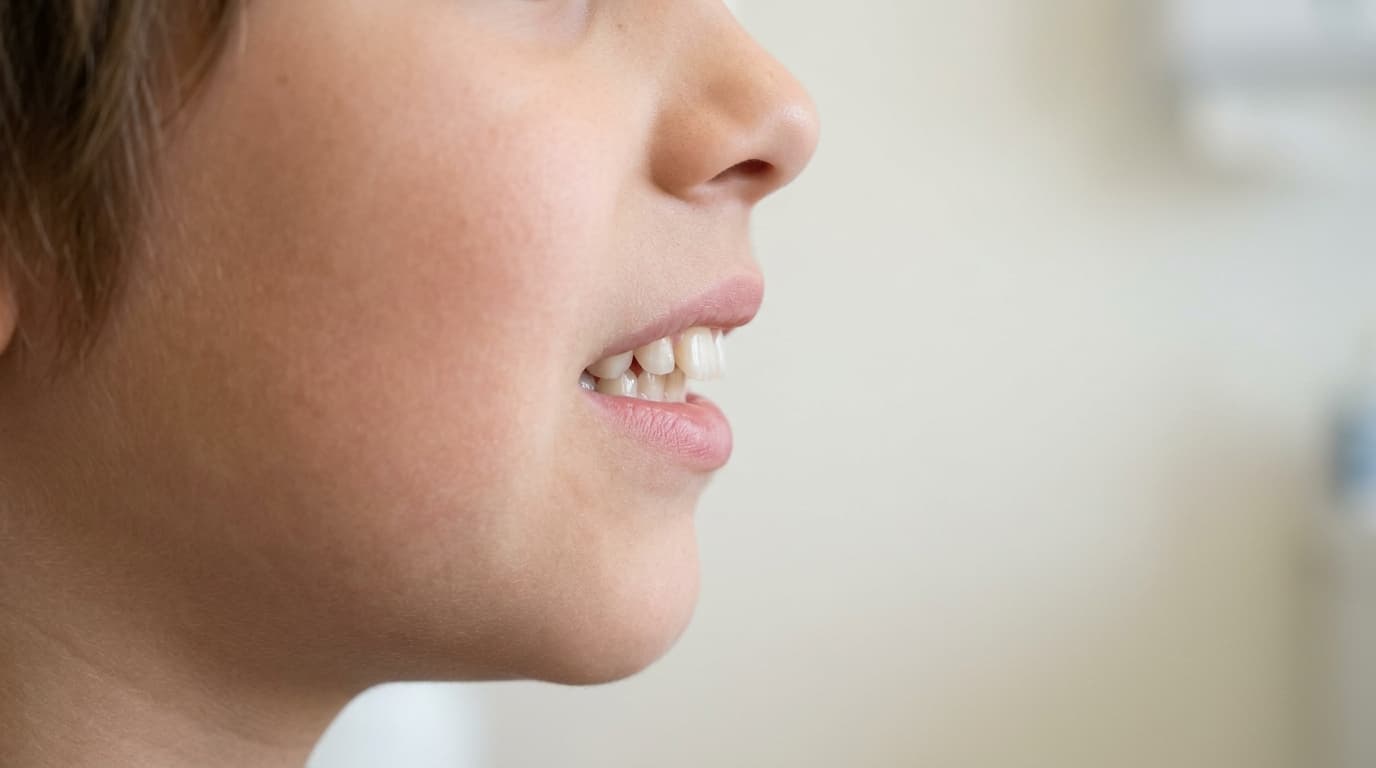 Profil inférieur d’un enfant montrant des incisives supérieures avancées
