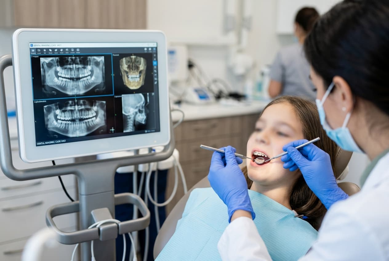 Scène générique de bilan orthodontique avec imagerie dentaire