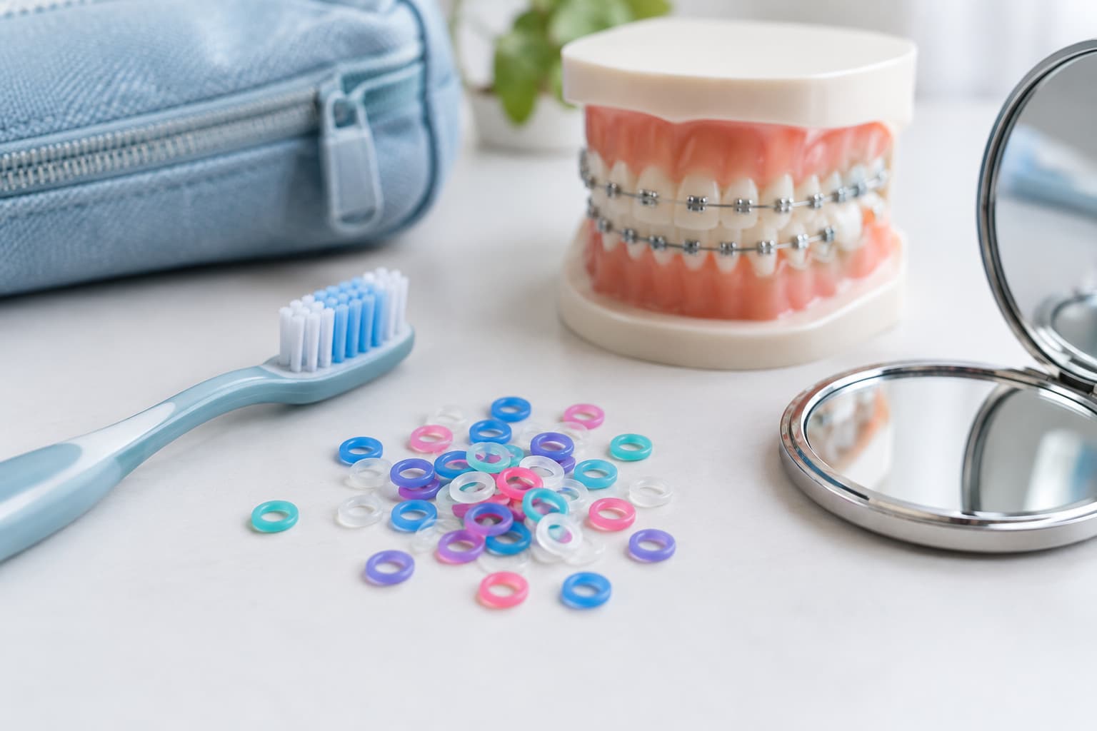 Sachet d’élastiques orthodontiques et matériel de soin dentaire